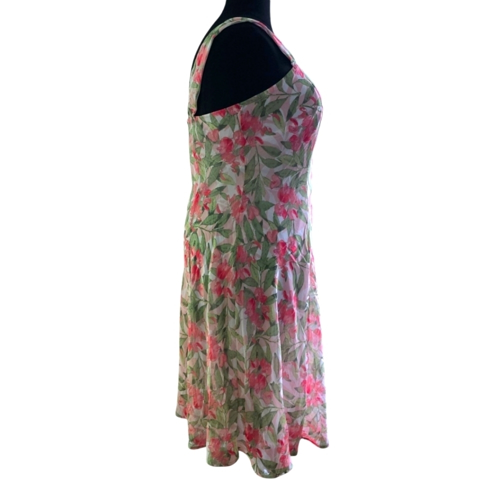 Connected Apparel Women's Plus Coral Green Floral Sundress Midi Dress 20W - Picture 5 of 6
